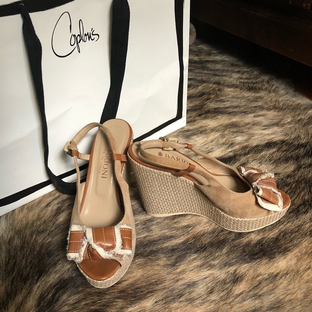 Barioni Made in Italy Tan & Brown Wedges Size 38.5 - Picture 1 of 7